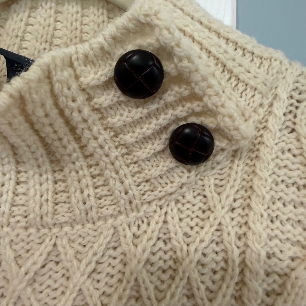 Aran Woollen Mills Merino Wool Cable Knit Button Mock Neck Sweater Cream Mens M - Picture 3 of 7